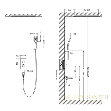 душевой комплект timo petruma sx-5019/03sm 500 мм, черный матовый