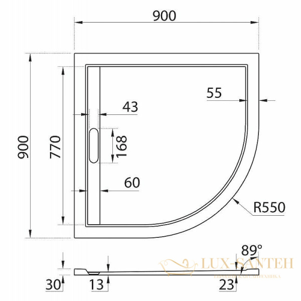 душевой поддон cezares tray as tray-as-r-90-30-nero из искусственного камня 90х90, черный матовый