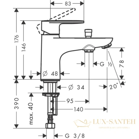 смеситель для ванны и душа hansgrohe vernis blend monotrou 71444000, хром