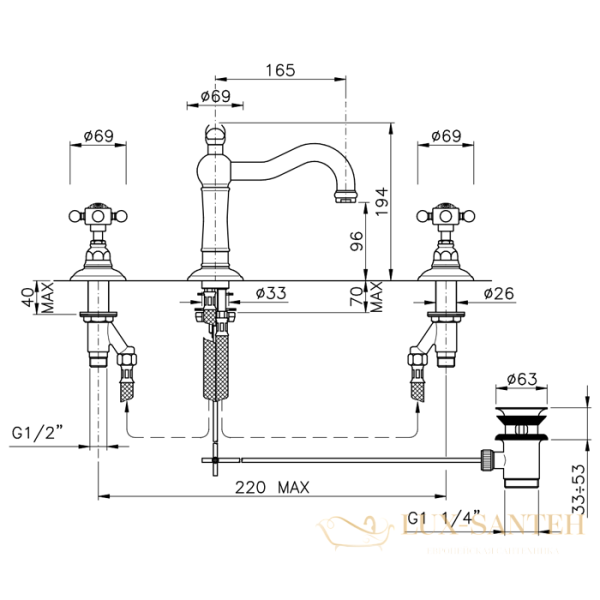 смеситель для раковины, nicolazzi half dome crystal, 1409cr93, с донным клапаном, хром