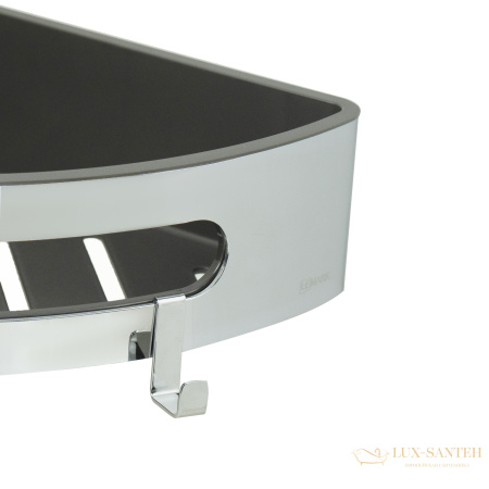 полка для душа угловая lemark shelf line 9771046,  с крючками и вставкой из пластика, хром/вставка-графит
