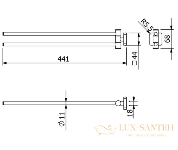 полотенцедержатель двойной поворотный kludi vela s, 2597705, хром глянцевый
