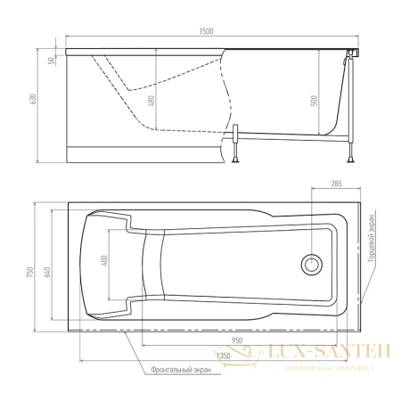 акриловая ванна timo hella hella1575 150x75 см, белый
