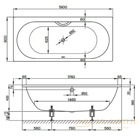 ванна bette starlet 1830-000 plus 1900х900 мм шумоизоляция, антигрязевое, белый