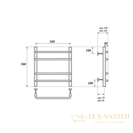полотенцесушитель  500x500 электрический point нептун pn09155e п4 левый/правый, хром