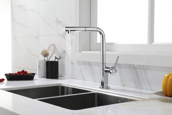 смеситель для кухни с выдвижным изливом paulmark neo ne214419-cr, хром