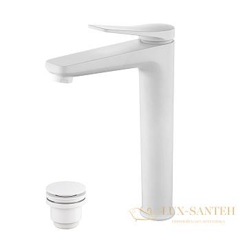 смеситель для раковины lemark bronx lm3709mw, с донным клапаном, белый матовый