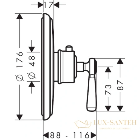 термостат встраиваемый axor montreux, 16823820, для душа, 1 потребитель, (внешняя часть), шлифованный никель