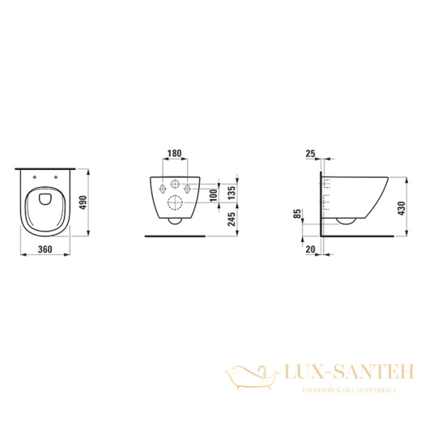 унитаз подвесной laufen lua 8.2008.3.000.000.1, безободковый, 490х360 мм, белый глянцевый