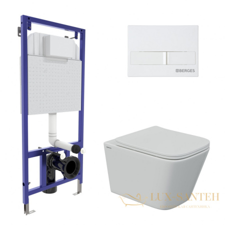 комплект berges  043244: подвесной унитаз floe s с системой инсталляции novum 525 и панелью смыва, белый