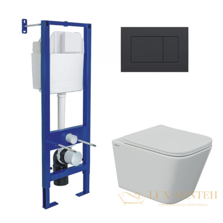 комплект berges 043367: подвесной унитаз floe s с системой инсталляции atom 410 и панелью смыва, черный матовый