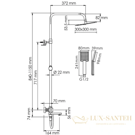 душевая система wasserkraft a199.118.141.087.ch thermo 300 мм, хром