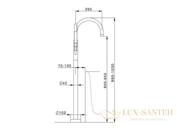 смеситель для ванны напольный cisal slim, sm01420021, однорычажный, с ручным душем, (внешняя часть), хром