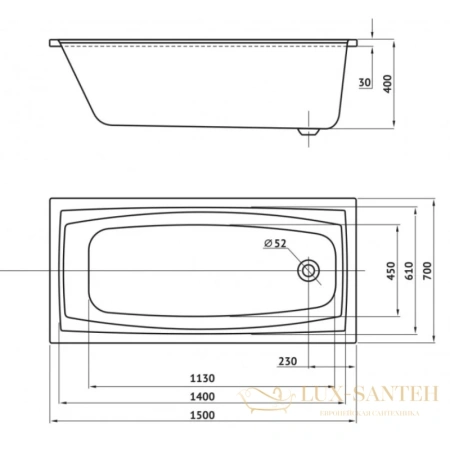 акриловая ванна berges feya 050013 150х70 см, белый