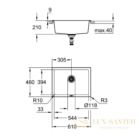 мойка кухонная grohe k700u 31655at0 610х460 мм, серый гранит