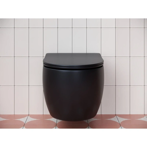 подвесной безободковый унитаз ceramica nova play cn3001mb с сиденьем микролифт, черный матовый