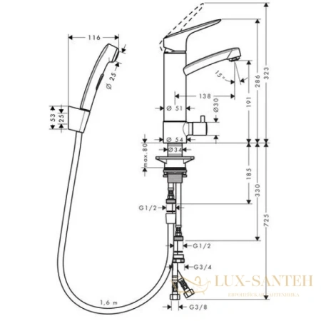 смеситель для раковины с набором для биде hansgrohe logis 31515000, хром