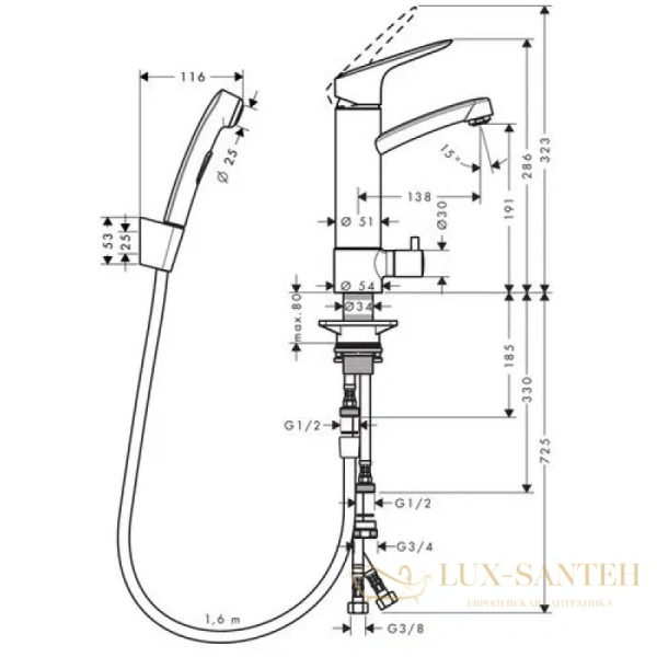 смеситель для раковины с набором для биде hansgrohe logis 31515000, хром