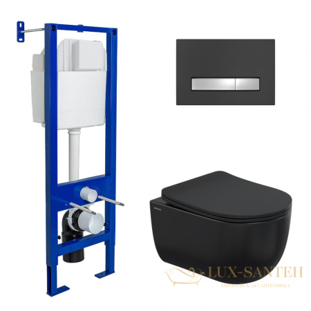 комплект berges 043325: подвесной унитаз ventas black rimless с системой инсталляции atom 410 и панелью смыва, черный матовый/хром глянцевый