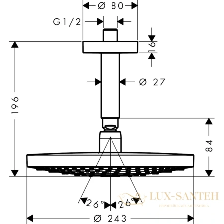 верхний душ hansgrohe raindance select s 240 2jet ecosmart с потолочным подсоединением хром 26469000