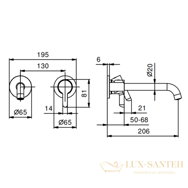 смеситель для раковины встраиваемый fantini icona classic, 53 02 r413b, без донного клапана, излив 210мм (наружняя часть), хром
