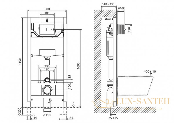 инсталляция belbagno bb001-120 для подвесного унитаза без клавиши смыва, оранжевый