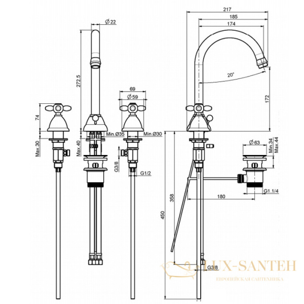 смеситель для раковины, fima|carlo frattini olivia, f5001cr, на 3 отверстия, вращающийся излив, с донным клапаном, хром