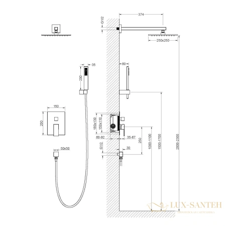 душевая система для душа встраиваемая timo selene sx-2069/16sm, белый матовый