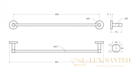 полотенцедержатель 655 мм, cezares relax-th-65-boro, золото брашированное
