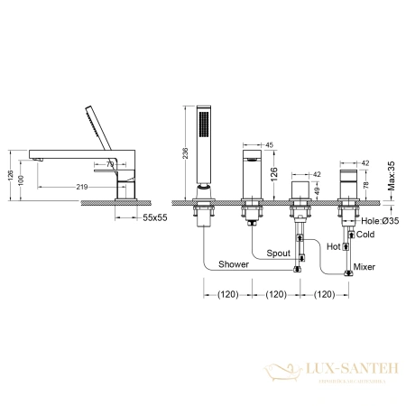 смеситель timo selene 2130/03y на борт ванны, черный матовый