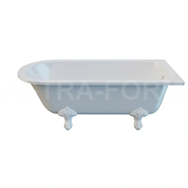 ванна astra-form ретро 01010006 из литого мрамора 170х75 см, белые ноги, белый