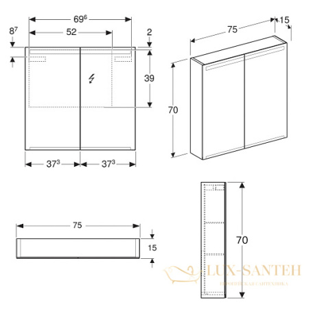 комплект мебели для ванной geberit smyle square 529.353.00.7 75 см, белый глянец