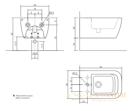 биде подвесное antonio lupi komodo, komodo2c nero, 540х360х260h мм, с 1 отверстием для смесителя, черный матовый goffrata