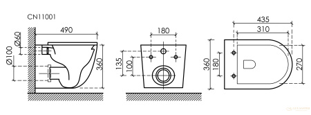 унитаз подвесной ceramica nova uno cn11001mb, безободковый, с сиденьем микролифт, черный матовый
