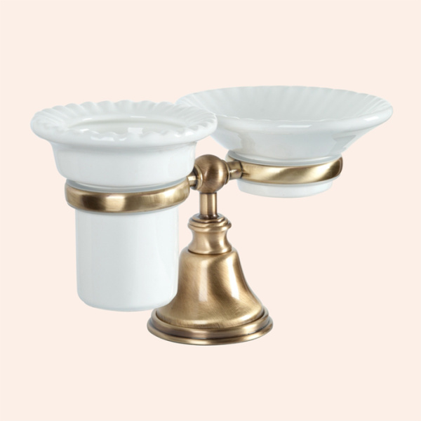 tw harmony 141, twha141br, настольный держатель с мыльницей и стаканом, керамика (бел), цвет бронза