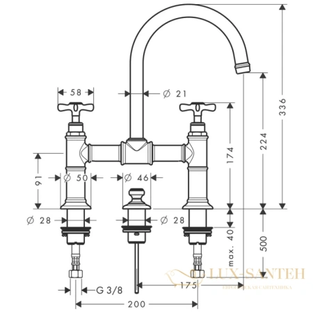 смеситель для раковины 220, axor montreux, 16510820, с донным клапаном, шлифованный никель