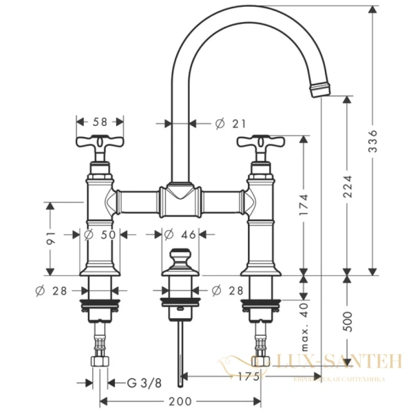 смеситель для раковины 220, axor montreux, 16510820, с донным клапаном, шлифованный никель
