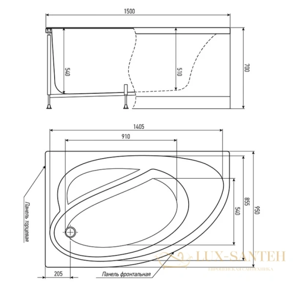акриловая ванна timo iva iva1595l 150x95 см, белый