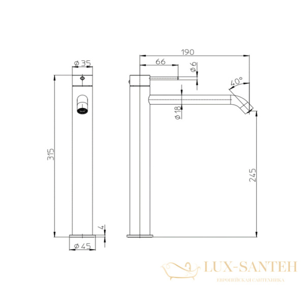 смеситель для раковины 315 мм, bossini nobu, inz204.075, без донного клапана, нержавеющая сталь