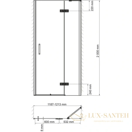 душевая дверь wasserkraft aller 10h05r распашная 120 см 