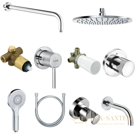 комплект для ванны kludi bozz 386340576 10 в 1 верхний душ 250 мм, хром