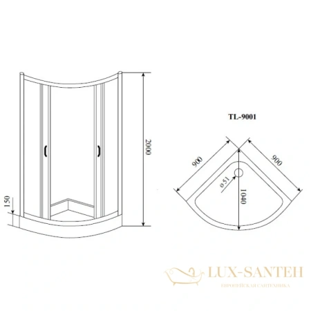душевой уголок timo tl tl-9001 f с поддоном 90x90 см, стекло матовое