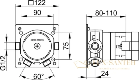 скрытая часть смесителя keuco ixmo 59553000070 с термостатом