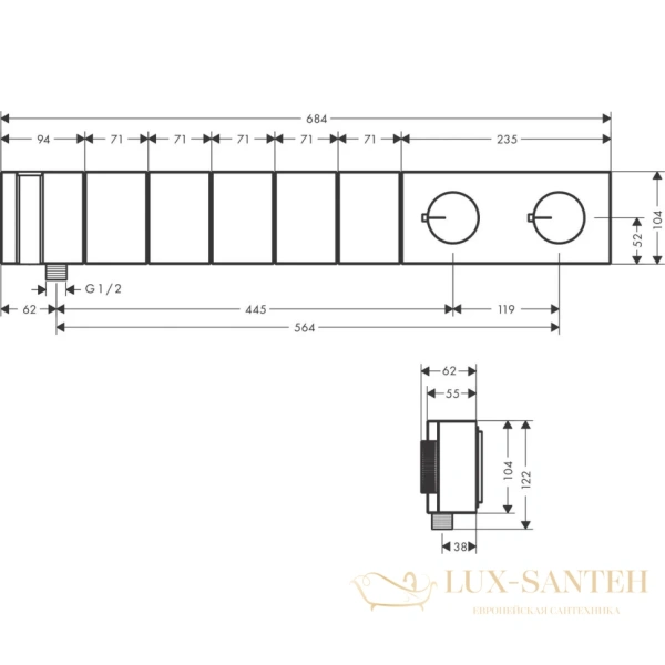 термостат встраиваемый axor edge, 46731330, для душа, 5 потребителей, с душем (внешняя часть), с огранкой, полир. черный хром
