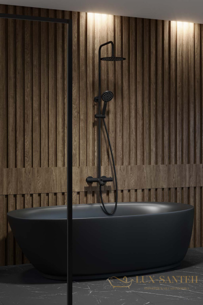 душевая колонна aqg nite 20nitr25nib05 с изливом, термостатом и круглым верхним душем 25 см, черный матовый