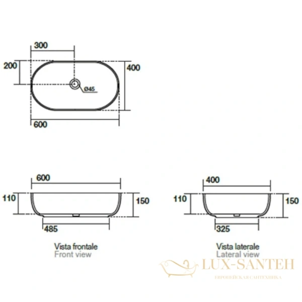 раковина kerasan nolita 534389 60х40 см, железо матовое