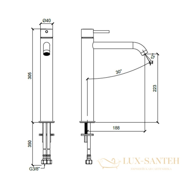 смеситель для раковины 305h мм almar mixers e214002.nb, без донного клапана, никель брашированный