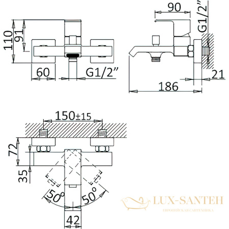 смеситель cezares porta porta-vm-bio для ванны, белый матовый