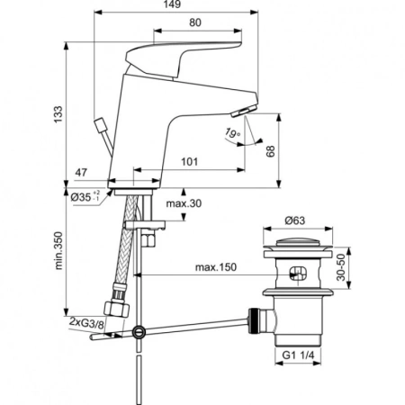смеситель с донным клапаном ideal standard ceraflex b1708aa для раковины, хром