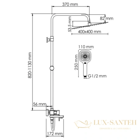душевая система wasserkraft a177.119.065.087.ch 400 мм, хром